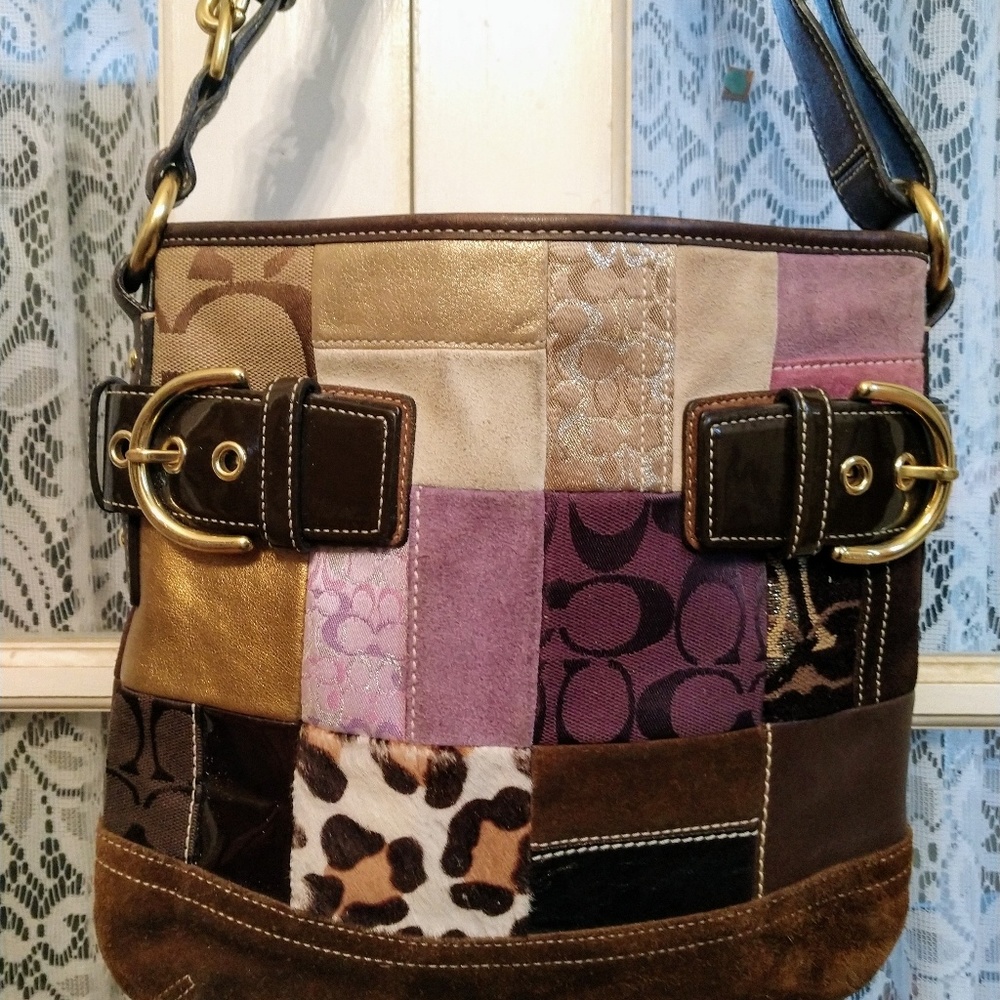 Coach vintage holiday patchwork shoulder bag